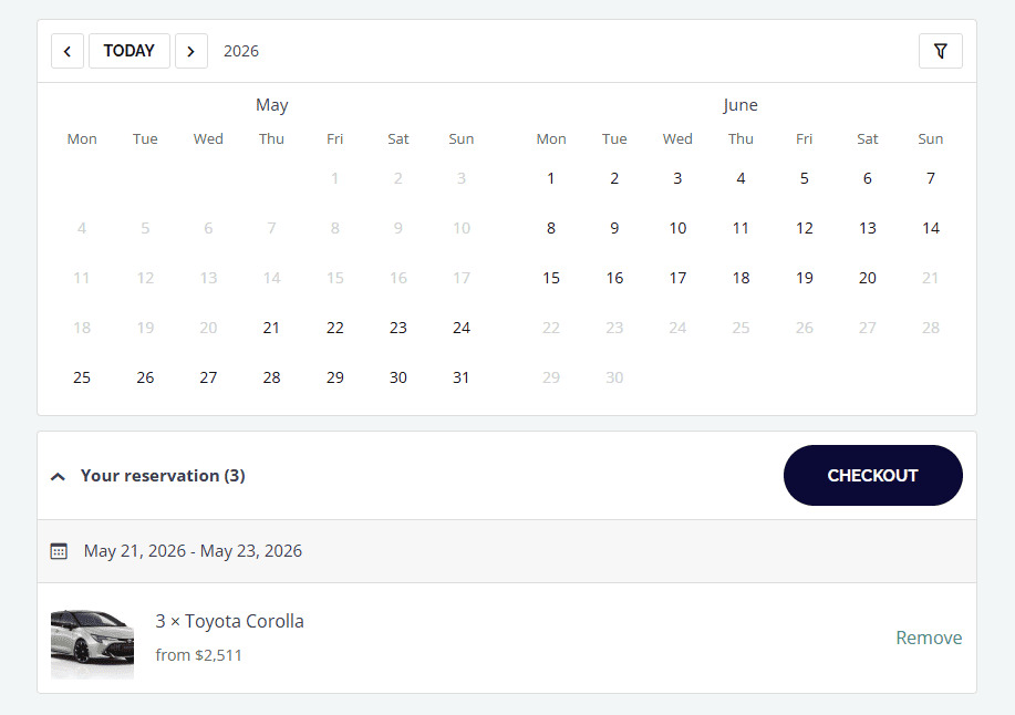 Picture of pre-checkout interface of the Booking Calendar layout.