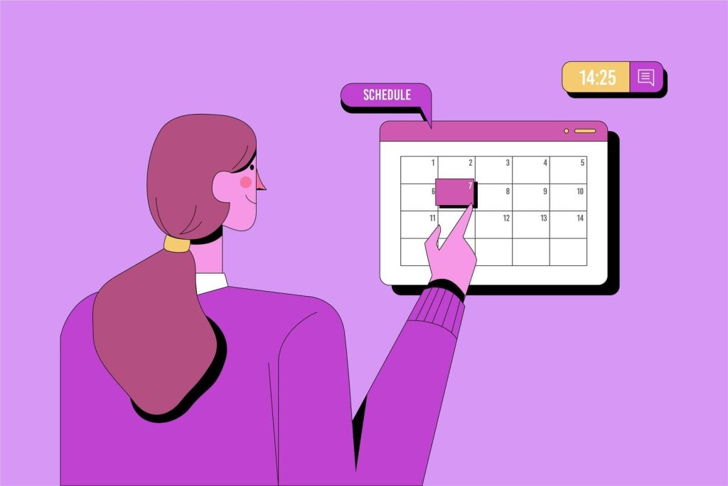 Graphic of a person selecting the date for a schedule when learning how to create a booking form in WordPress.
