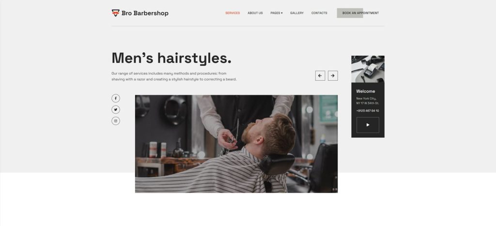Picture of Bro Barbershop, one of barber shop WordPress themes with 11+ ready-made pages.