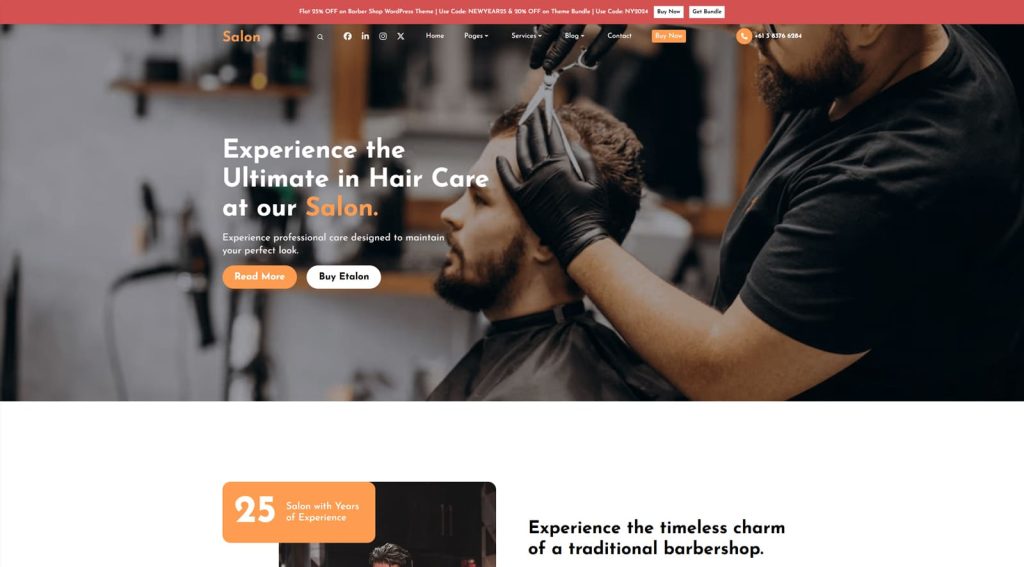 Photograph of FSE Barber Shop, one of barber shop WordPress themes with 11 style variations.