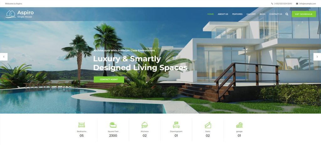 Representation of Aspiro, a responsive design solution for urban properties with advanced typography settings.