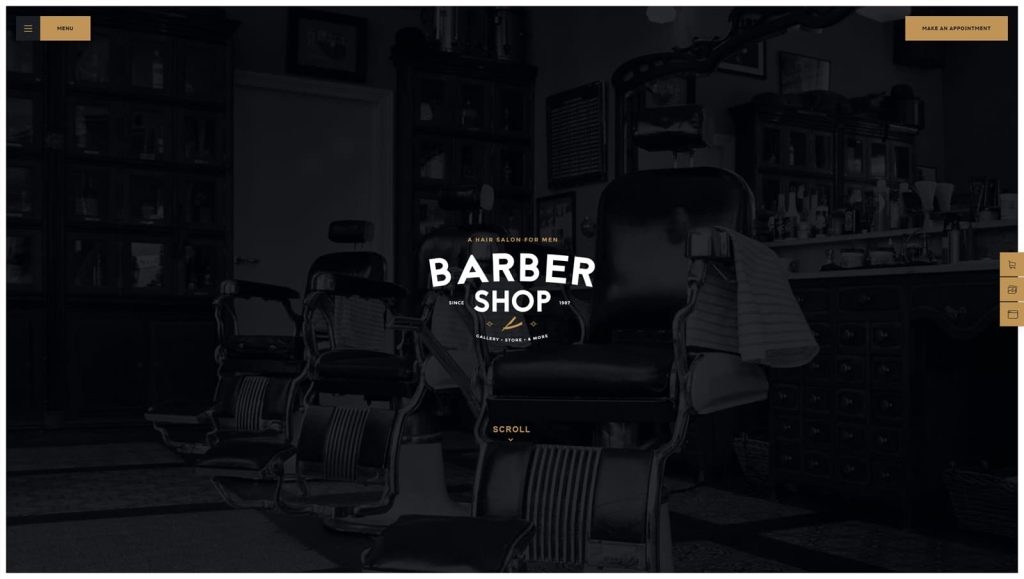 Visual of Salon, a premium barbershop WordPress theme with a fullscreen menu for easy navigation.