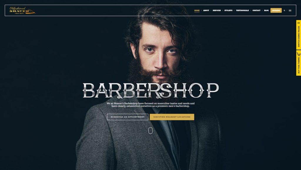 Portrait of Shaver, one of barber shop WordPress themes with an appointment booking manager included.