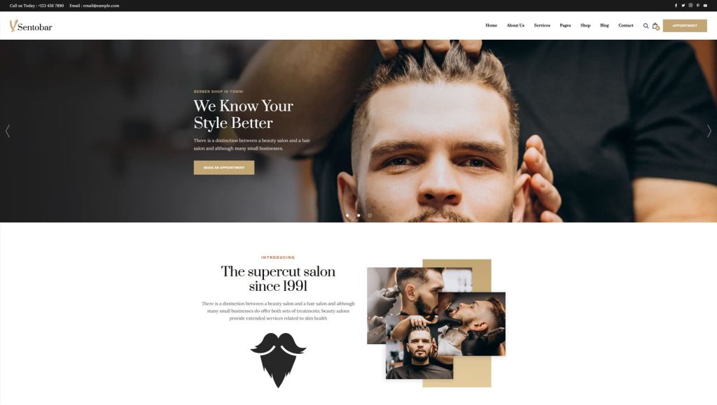 Figure of Sentobar, a versatile WordPress theme for barbershops with a built-in appointment booking form.
