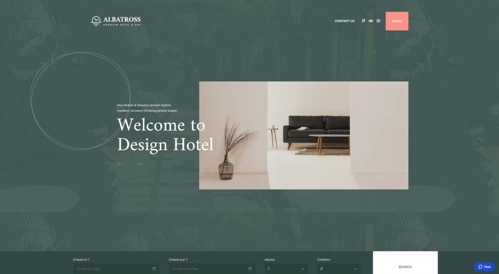 Photograph of Albatross, a free WordPress theme for vacation rentals with 4 room page and blog layouts.