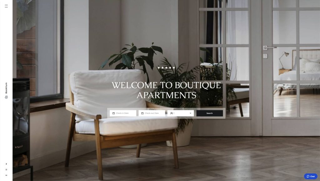Image of Booklium Boutique Hotel, one of the best single property WordPress themes with dynamic accommodation pricing rates.