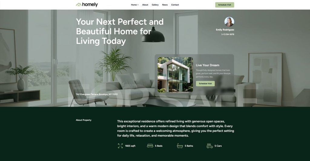 Representation of Homely, a highly-rated single property solution for WordPress with a transparent & sticky header.