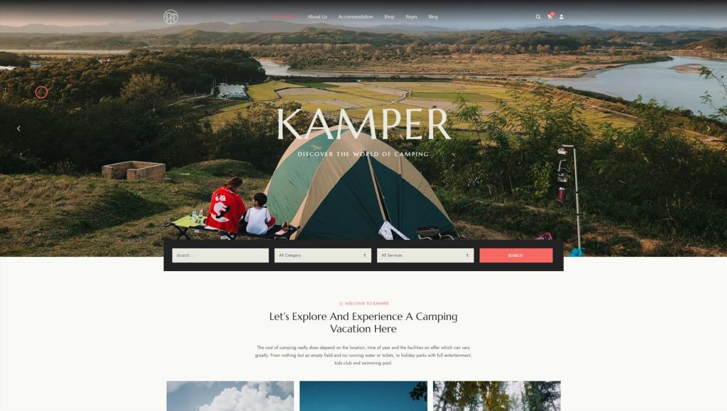 Picture of Kamper, one of the best single property WordPress themes with a wide range of pre-designed layouts.