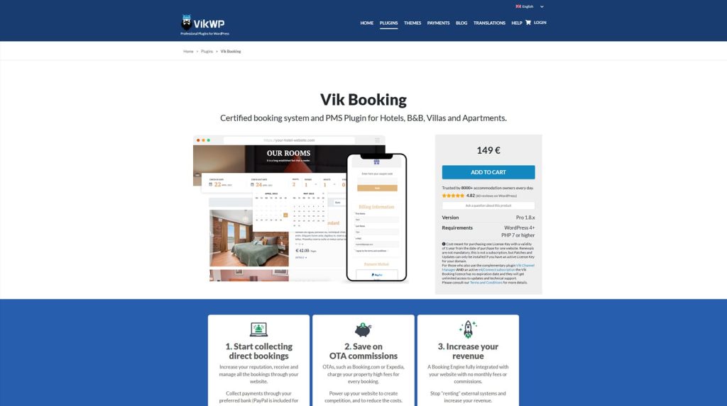 Photograph of Vik Booking, one of the best WordPress hotel booking plugins, featuring a detailed dashboard with an availability overview.