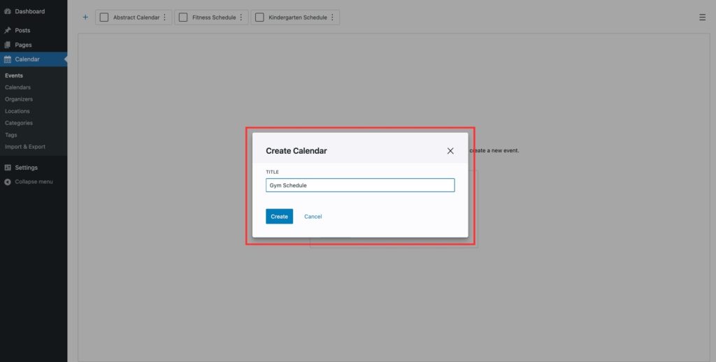 Screenshot of creating menu in MotoPress Events Calendar.
