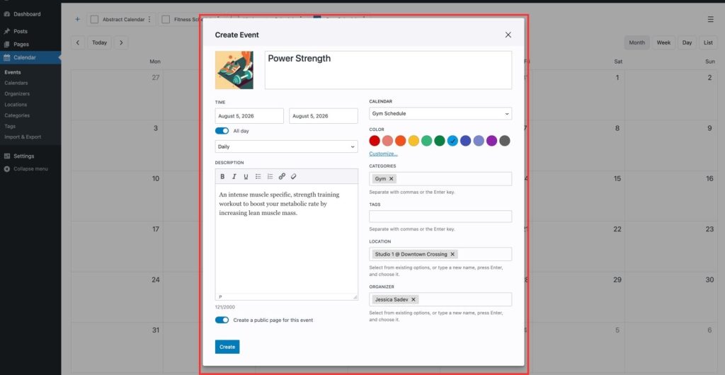 Screenshot of the MotoPress event popup.