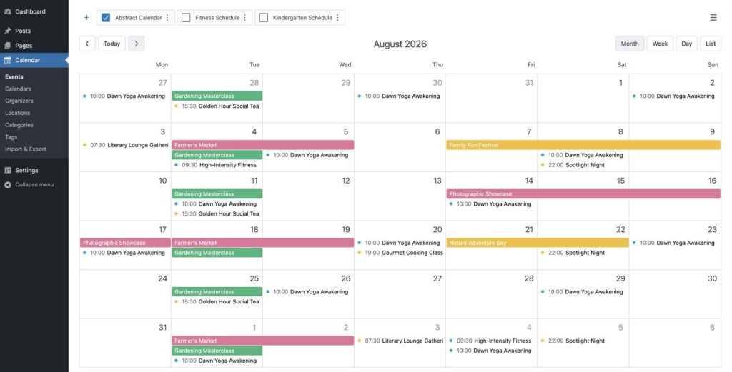 Screenshot of the visual calendar builder.