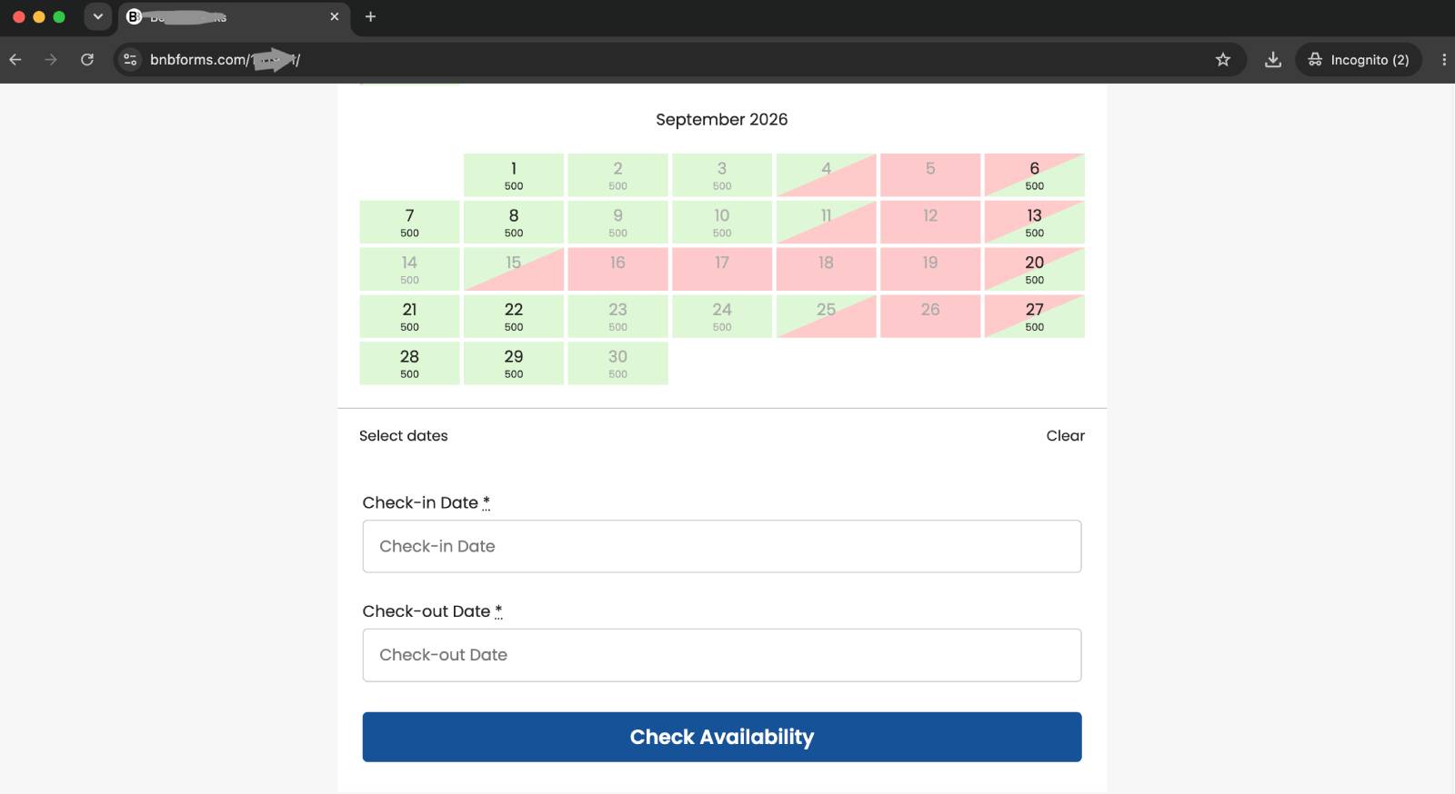 Availability color coded in BNBForms widget.