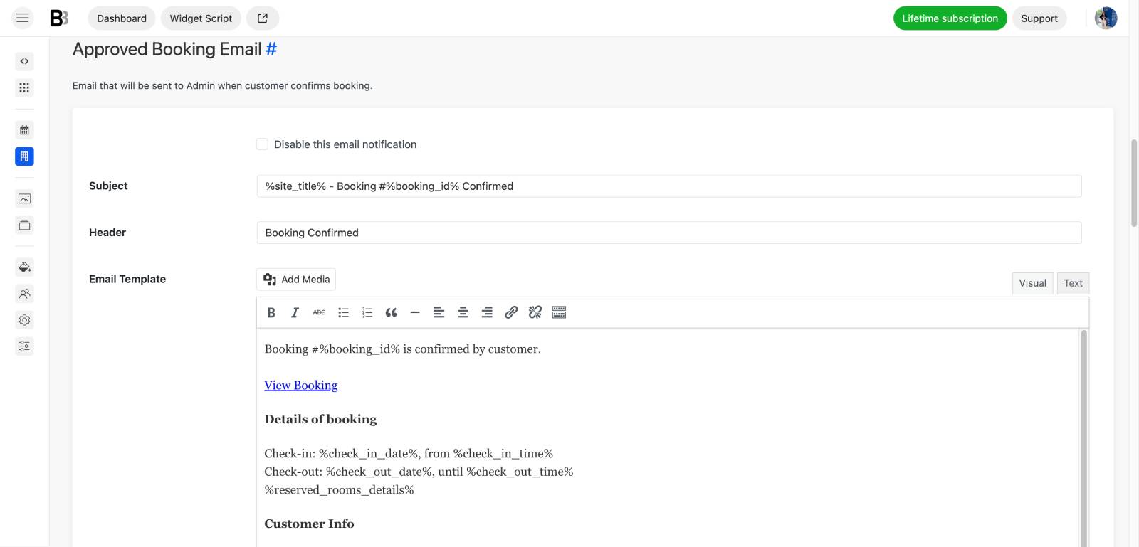 Admin and customer email in BNBForms.