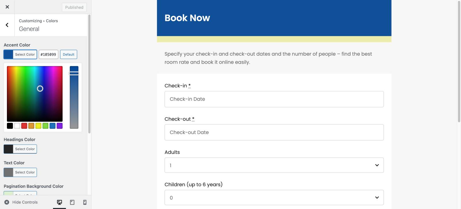 Customizing colors in BNBForms booking widget.