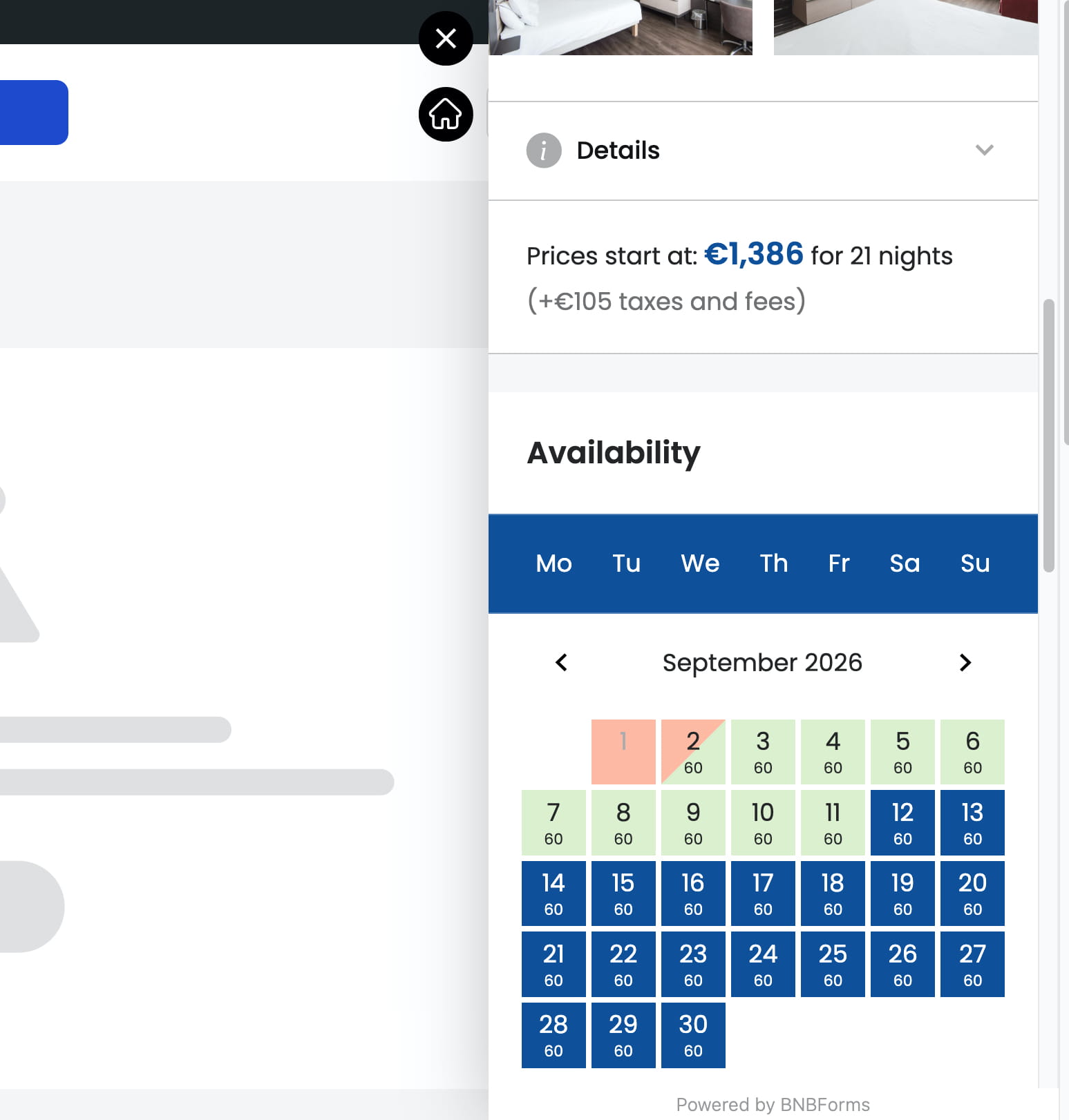 Price and availability in booking form.