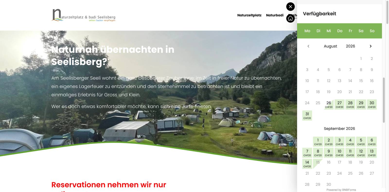 Camping site example powered by BNBForms.