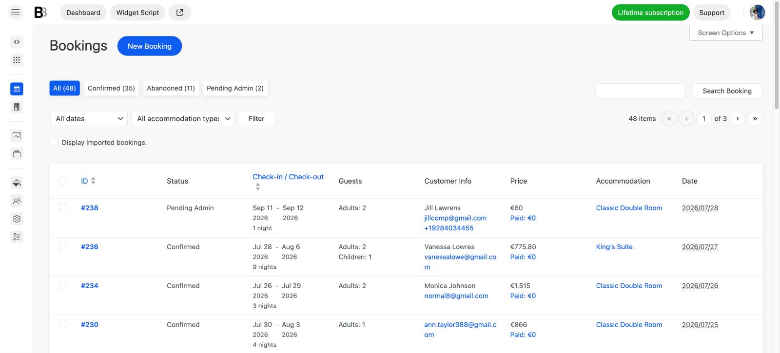 Bookings in BNBForms.
