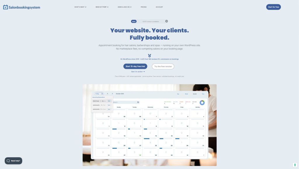 Photograph of Salon Booking System, one of the best WordPress salon appointment booking plugin options with variable service durations.