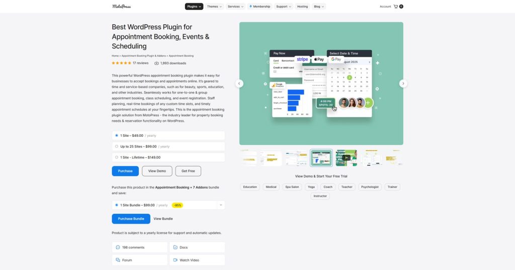 Picture of MotoPress Appointment Booking, one of the best WordPress salon appointment booking plugin options with automated email reminders & notifications.