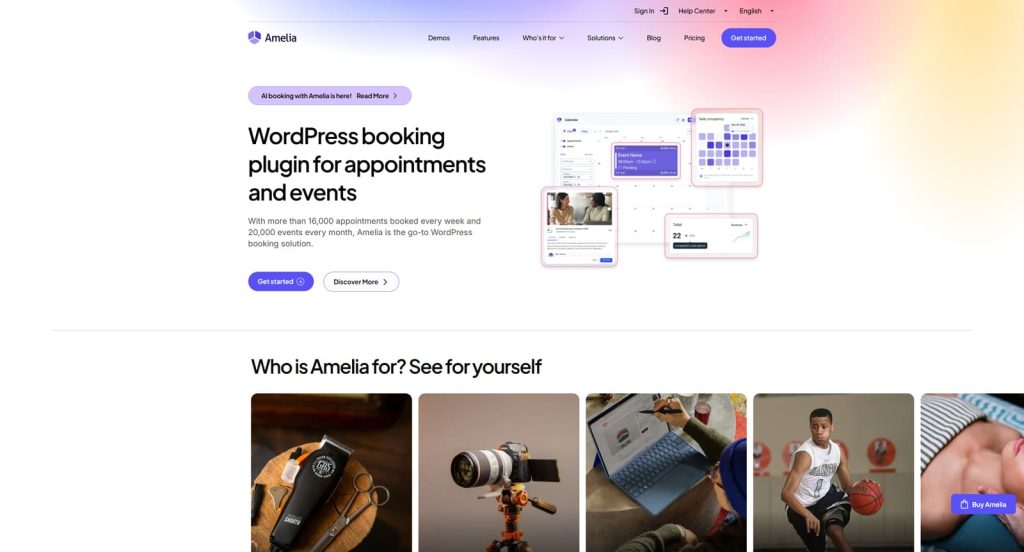 Representation of Amelia, a popular WordPress booking plugin with service packages & recurring appointments.