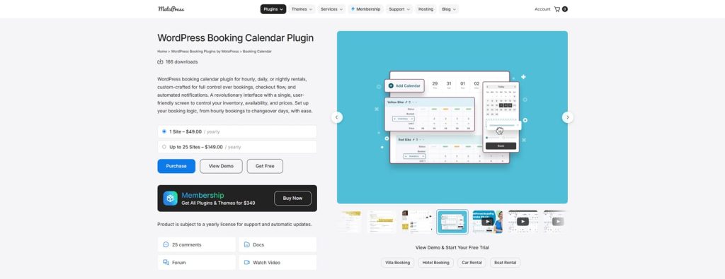 Graphic of Booking Calendar, one of the best WordPress salon appointment booking plugin options with nightly, daily, and hourly booking modes.