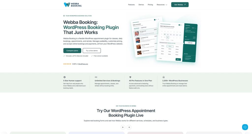 Image of Webba Booking Calendar, a salon booking system plugin with recurring booking support.